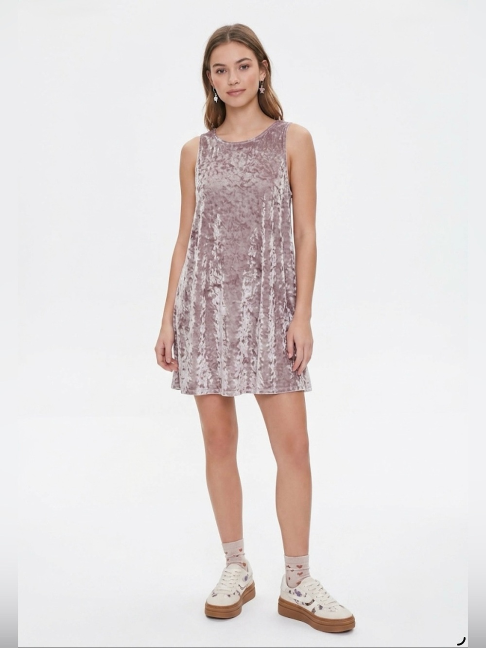 Forever 21 Crushed Velvet Sleeveless Mini Swing Dress L